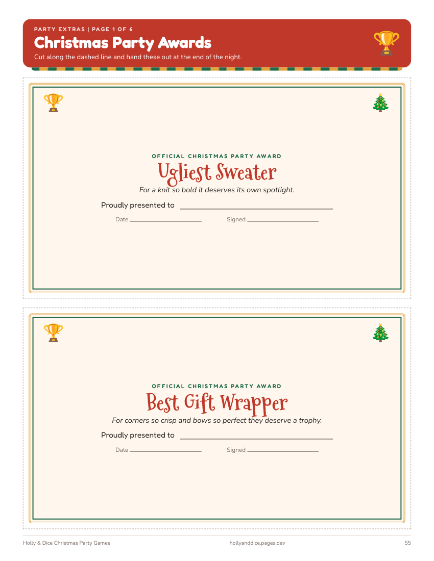 Party award certificates printable page