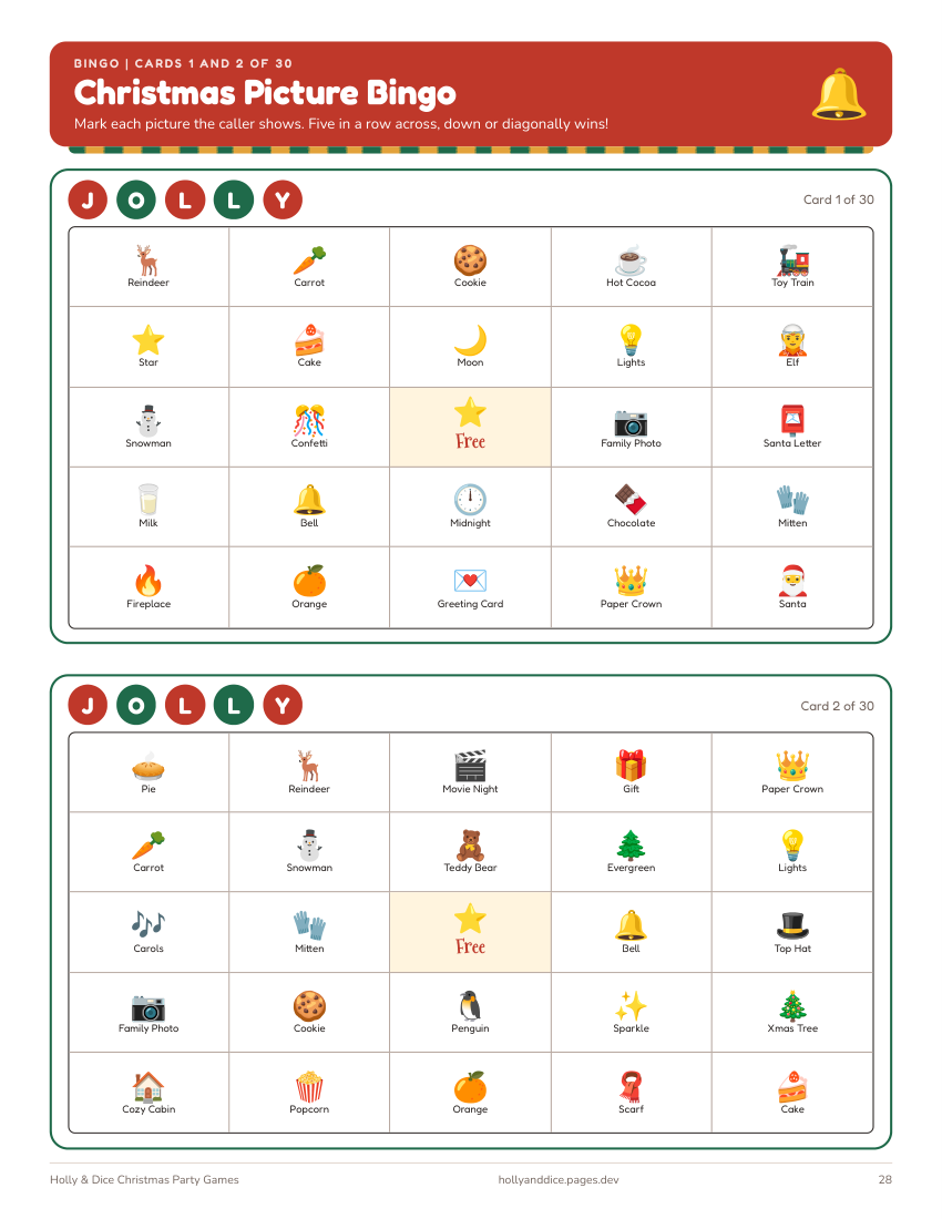 Picture Bingo (30 cards) printable page