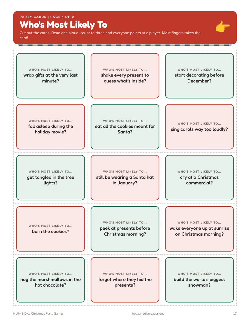 Who's Most Likely To cards printable page