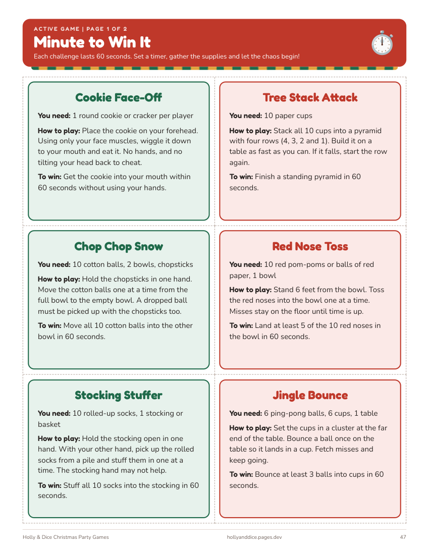 Minute to Win It printable page
