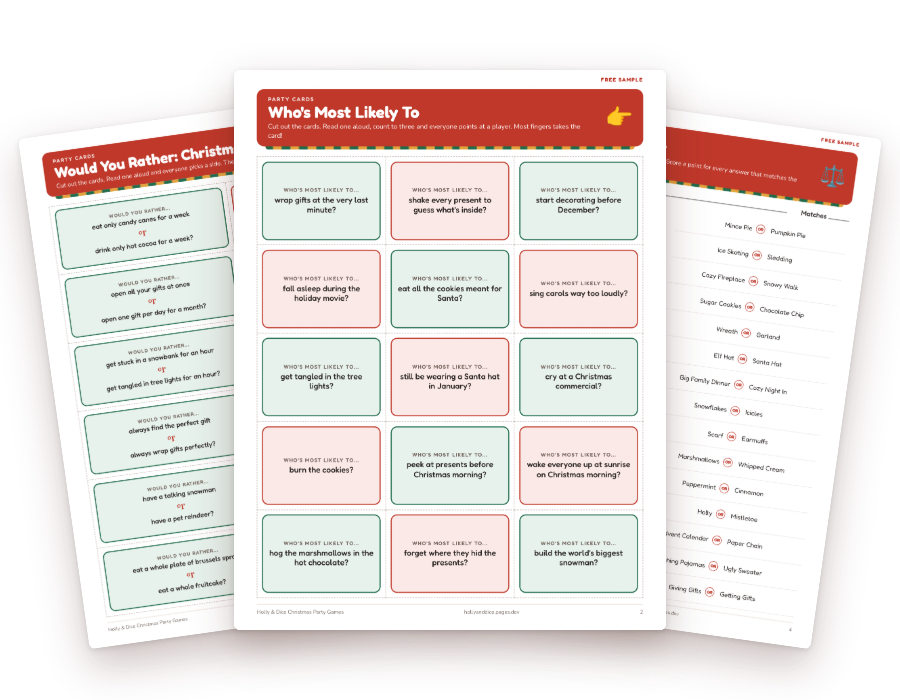 Free sample: This or That, Who's Most Likely To and Would You Rather Christmas games